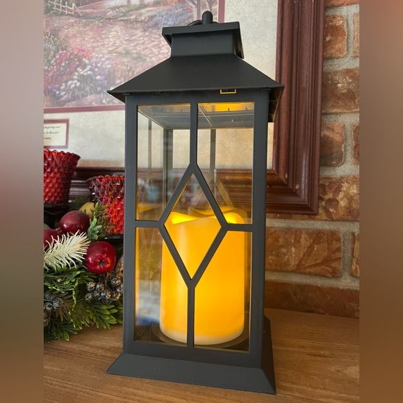 Black Lantern with LED Candle -
12 Inch, Waterproof, Battery
Operated, Realistic - Picture 5 of 6